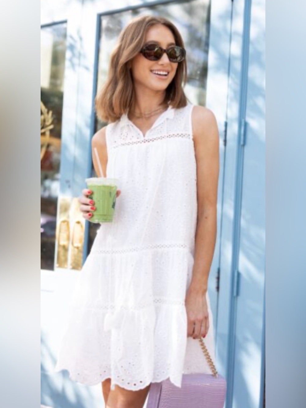 Pinch Eyelit Drop Waist White Dress Small C24-015